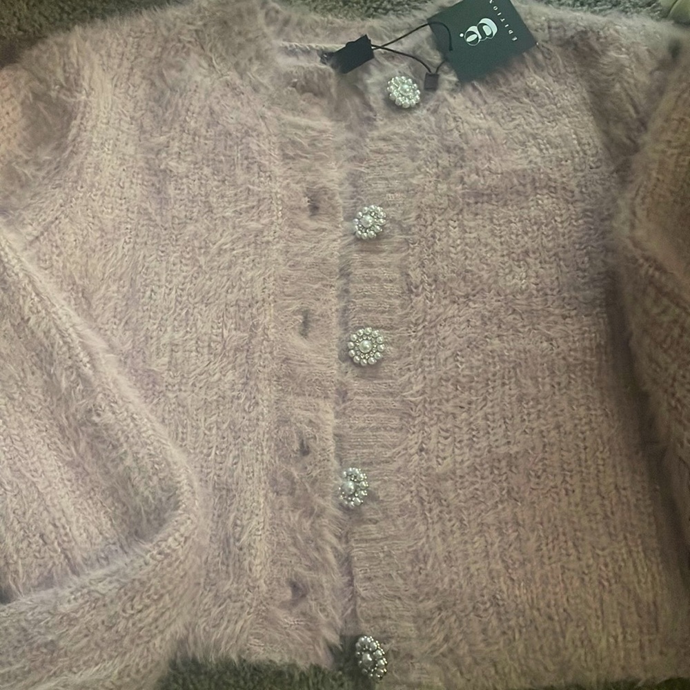 nwt limited edition garage cardigan fuzzy button dreamy mauve